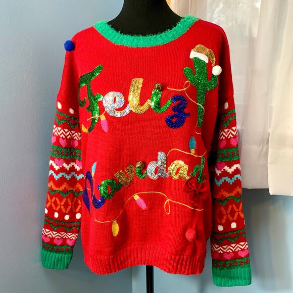 Holiday Classics Feliz Navidad Ugly Christmas Sweater Size Large - Picture 1 of 6
